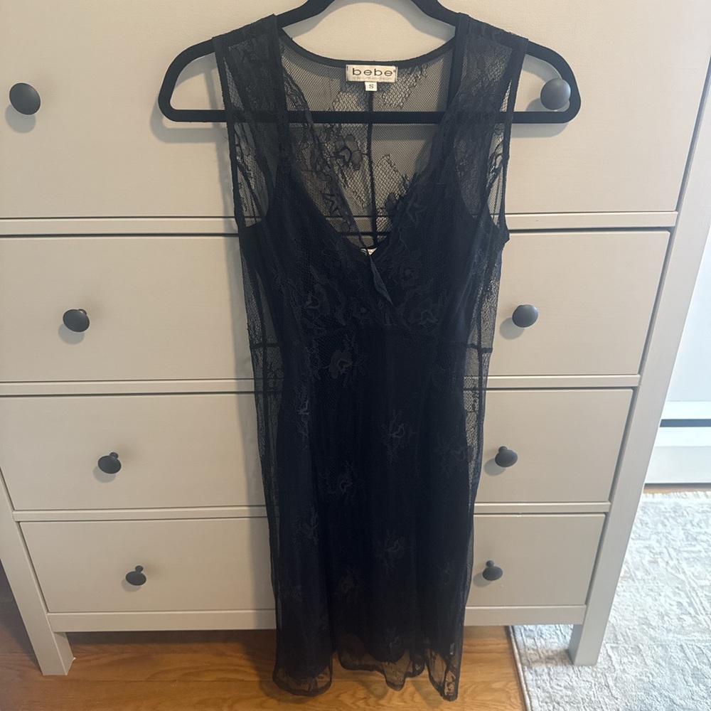 Rare Bebe vintage 90s black slip dress with lace overlay
